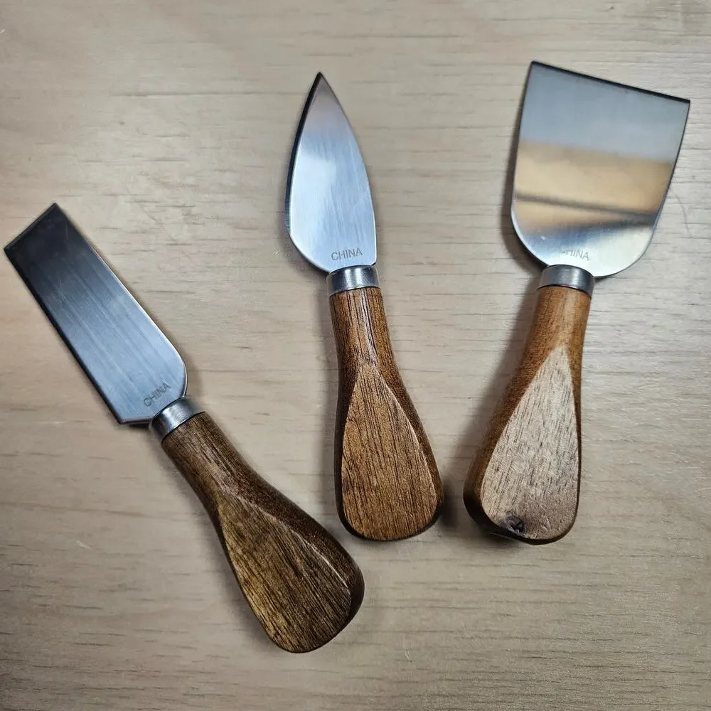 NEW 3 Piece Lot of Wood Handle Stainless Steel Cheese Spreaders Party Servers